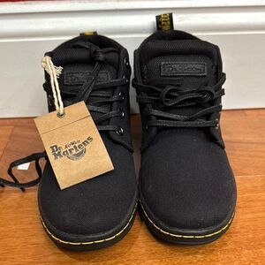 NWOB Dr. Martens Black Canvas Boots with Yellow Stitching size 5